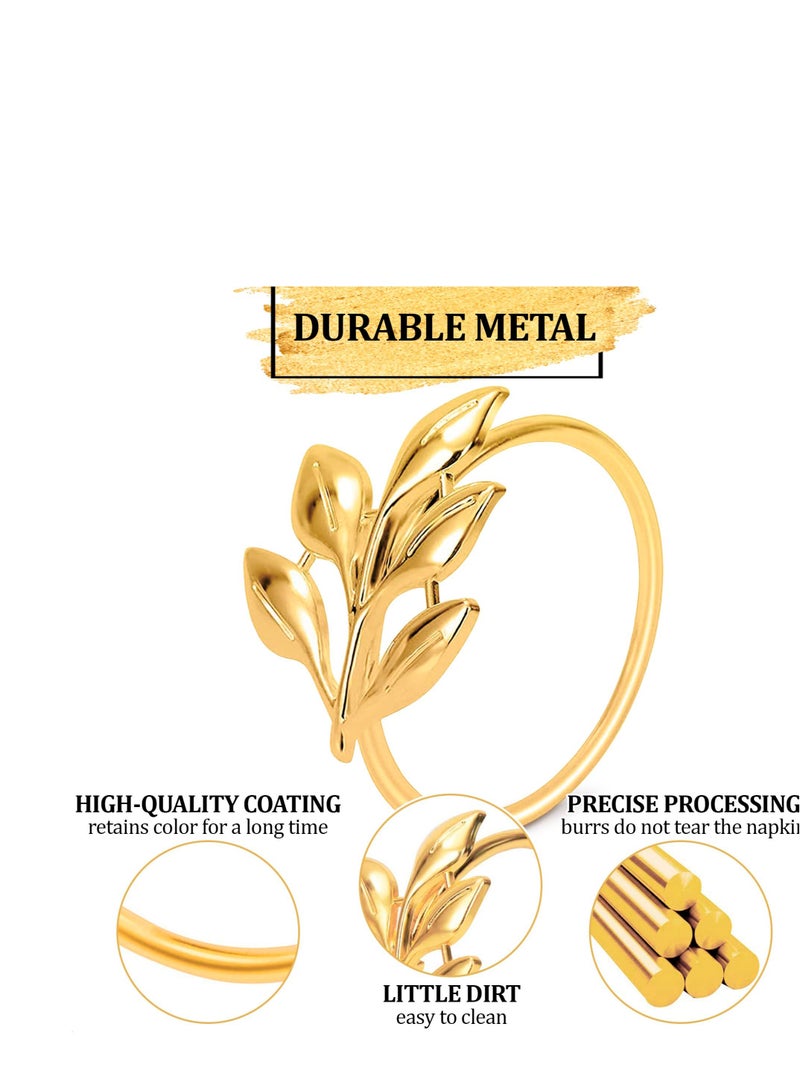 SYOSI 12 Pack Gold Napkin Rings, Gold Napkin Ring Holders, Fall Leaf Napkin Rings, Holiday Napkin Holders, Suitable for Dining, Anniversary, Birthday, Party of Table Setting - Image 3