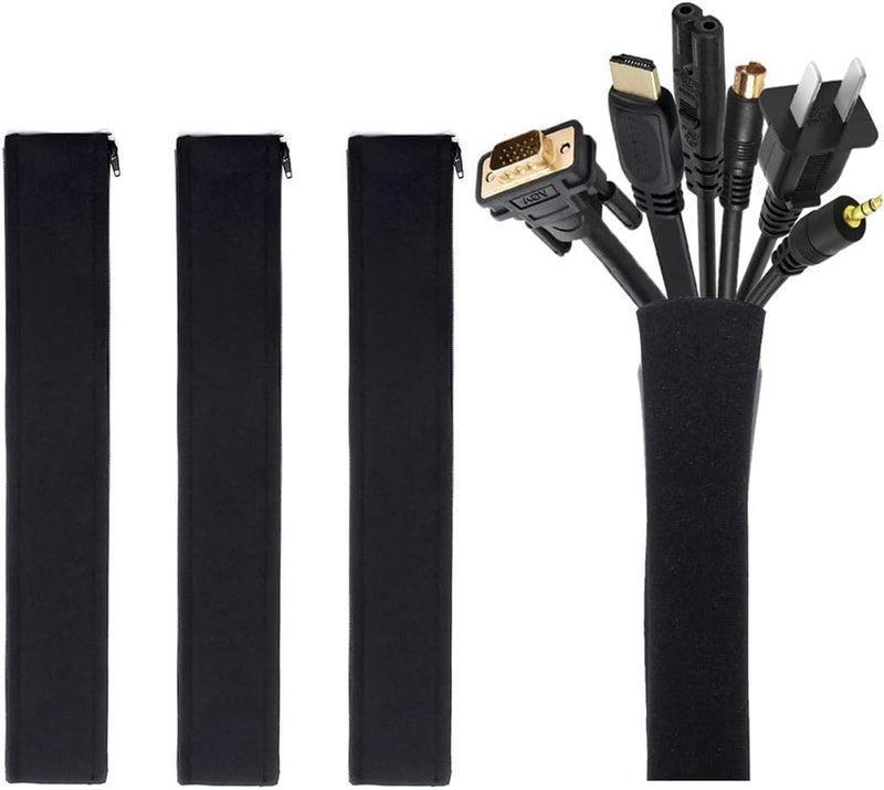 JOTO 4 Pack Cable Management Sleeve, 19-20 Inches Cord Organizer System with Zipper for TV Computer Office Home Entertainment, Flexible Cable Sleeve Wrap Cover Wire Hider System -Black - Image 1