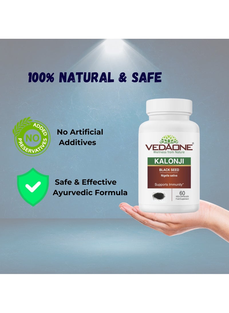 VedaOne All-Natural Kalonji (Black Seed) Veg Capsules | 450mg each | 60 Capsules Supports Immunity, Joint Health, Digestion, Hair & Skin Health, Antioxidant Properties | Premium Wellness Support - Image 3