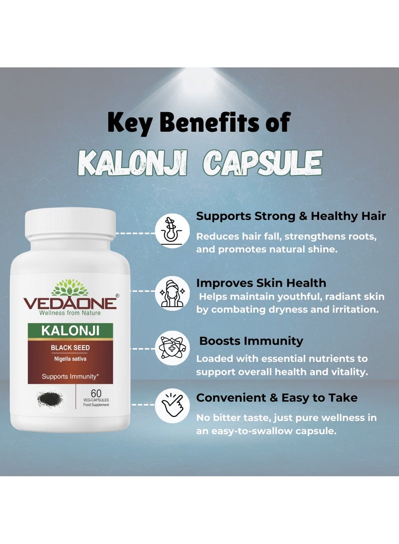 VedaOne All-Natural Kalonji (Black Seed) Veg Capsules | 450mg each | 60 Capsules Supports Immunity, Joint Health, Digestion, Hair & Skin Health, Antioxidant Properties | Premium Wellness Support - Image 4