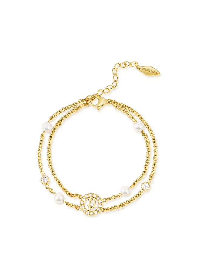 Element Gold Pearl & Crystals Pendant Motif Double Chain Bracelet for Women