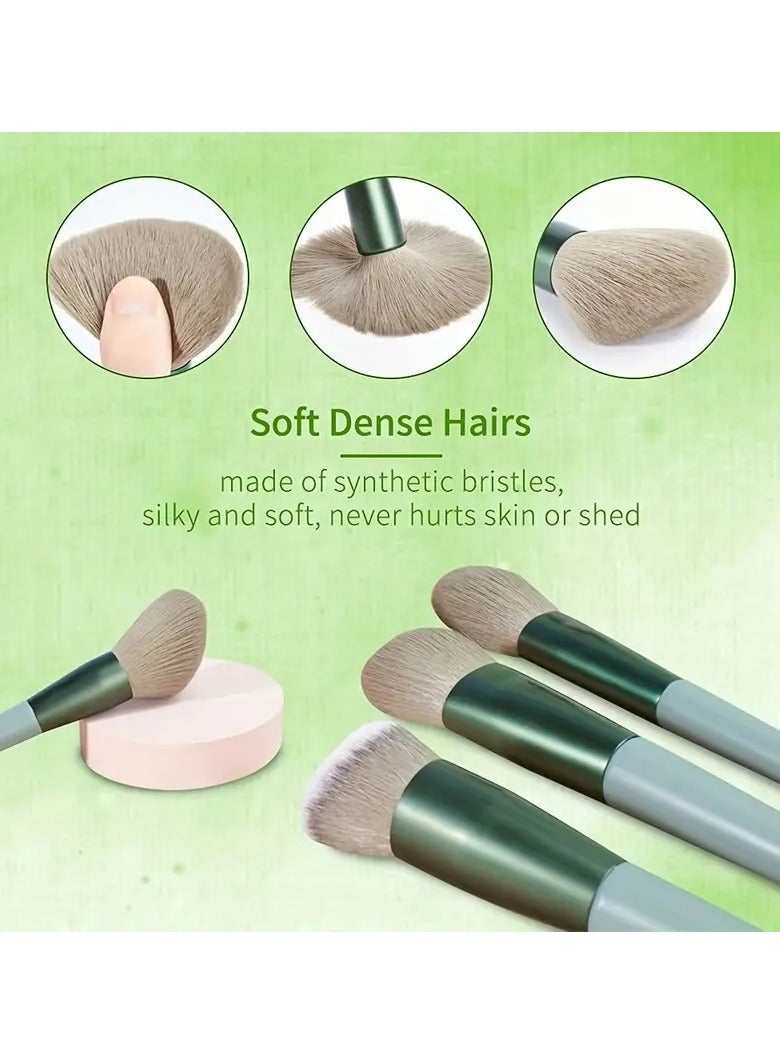 ORiTi 13 Pcs Makeup Brushes Soft Fluffy Prfessional Foundatiion Blush Powder Eyeshadow Kabuki Blending Make Up Brush Beauty Tools - Green - Image 5