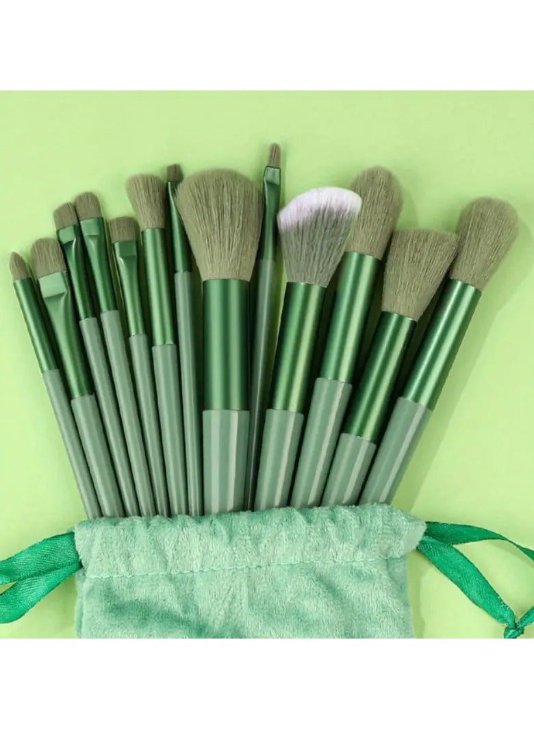 ORiTi 13 Pcs Makeup Brushes Soft Fluffy Prfessional Foundatiion Blush Powder Eyeshadow Kabuki Blending Make Up Brush Beauty Tools - Green - Image 1