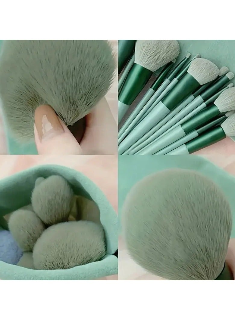 ORiTi 13 Pcs Makeup Brushes Soft Fluffy Prfessional Foundatiion Blush Powder Eyeshadow Kabuki Blending Make Up Brush Beauty Tools - Green - Image 4