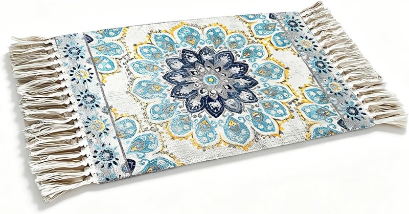 Xlot Tassel Prayer Carpet Mat Muslim Pray Rug, Anti-Slip Cotton Islamic Prayer Mat 19.7''x31.5'' (blue) - Image 1