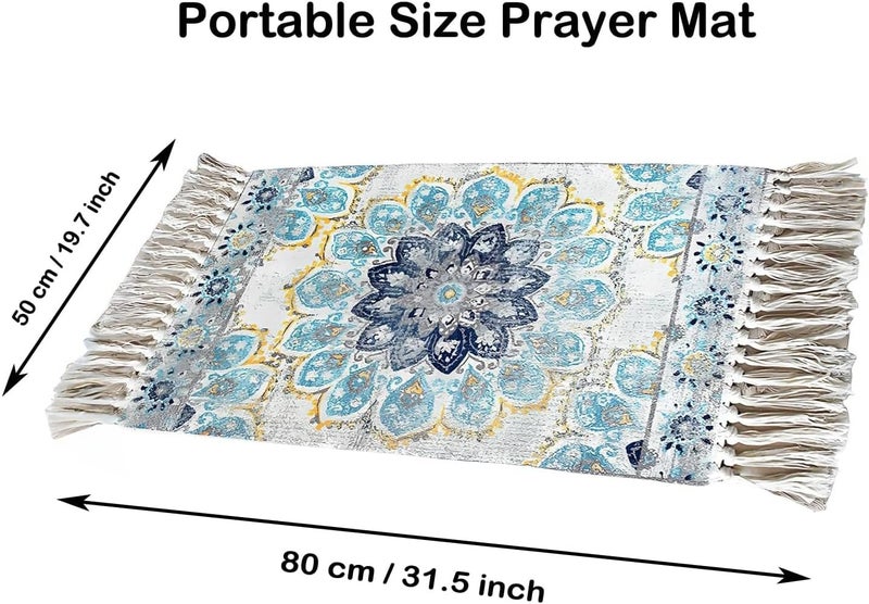 Xlot Tassel Prayer Carpet Mat Muslim Pray Rug, Anti-Slip Cotton Islamic Prayer Mat 19.7''x31.5'' (blue) - Image 3