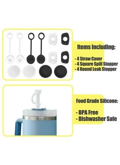 fantasize 12 PCS Silicone Spill Proof Stopper Set for Cup 2.0 40oz or 30oz, Reusable Straw Cover Including 4 Square Spill Stopper, 4 Round Leak Stopper and 4 Straw Cover Cap  - Image 2