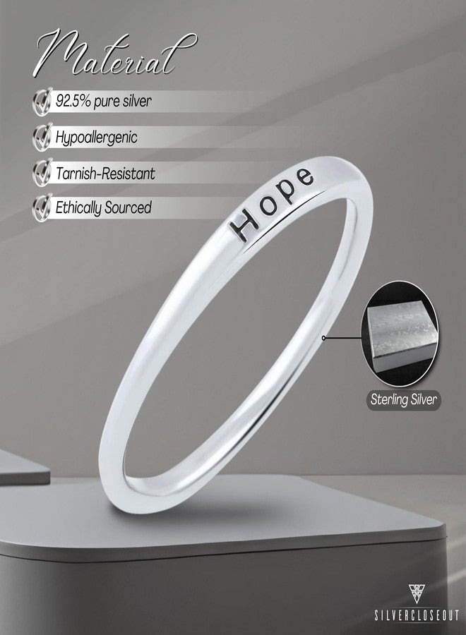 SILVERCLOSEOUT Rhodium Plated Sterling Silver Ladies Thin Stackable Hope Inspirational Word Ring - Size 8 - Image 2