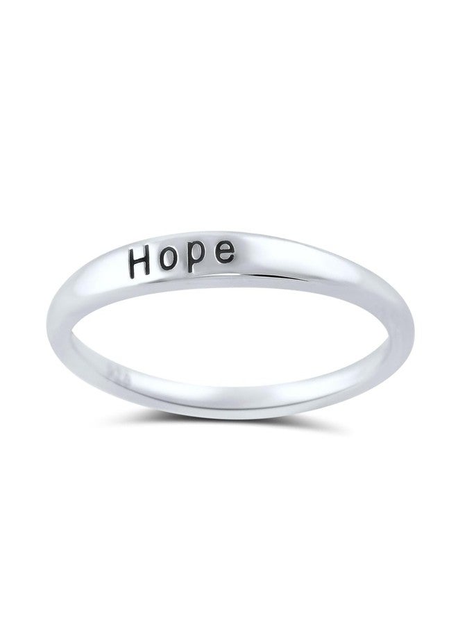 SILVERCLOSEOUT Rhodium Plated Sterling Silver Ladies Thin Stackable Hope Inspirational Word Ring - Size 8 - Image 1