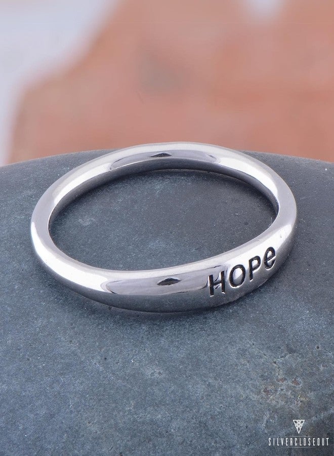 SILVERCLOSEOUT Rhodium Plated Sterling Silver Ladies Thin Stackable Hope Inspirational Word Ring - Size 8 - Image 5
