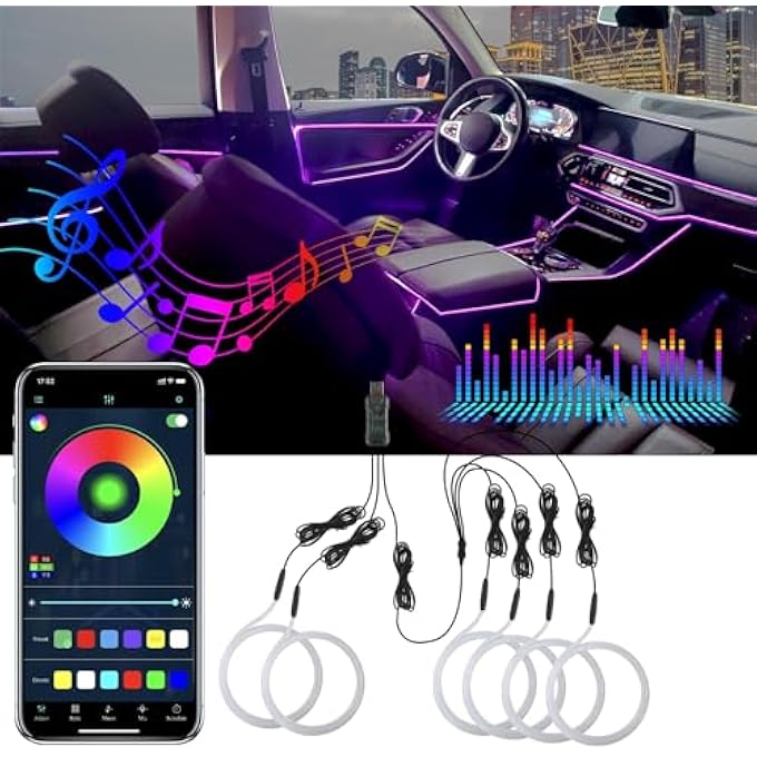 NALACAL إضاءة داخلية LED للسيارة، أضواء من الألياف البصرية بمنفذ USB، شرائط LED لاسلكية، أضواء مزامنة الموسيقى، إضاءة يتم التحكم فيها عبر التطبيق، إكسسوارات السيارات، هدايا، أضواء سيارات متعددة الألوان، ترقيات داخلية للسيارات للنساء والرجال - Image 1