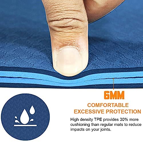 FASHNEX Tpe Yoga Mat For Women And Men With Carry Bag And Strap, 6Mm Extra Thick, Ideal Exercise Mat For Yoga, Pilates And Workout. (As Per Image), Blue - Image 3