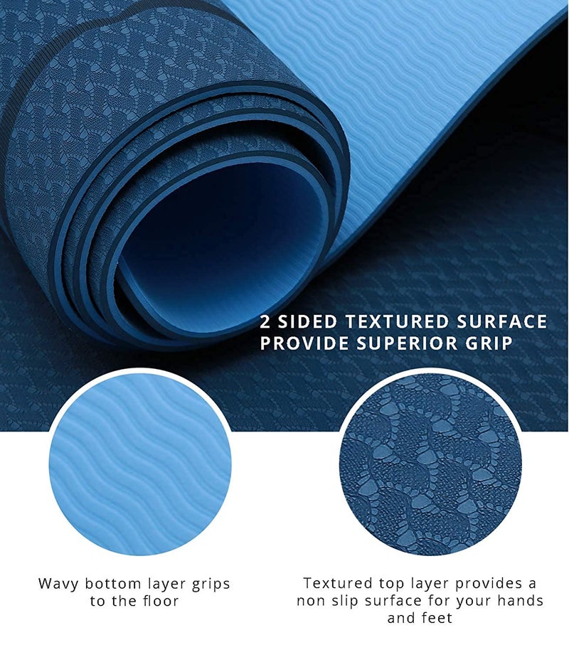 FASHNEX Tpe Yoga Mat For Women And Men With Carry Bag And Strap, 6Mm Extra Thick, Ideal Exercise Mat For Yoga, Pilates And Workout. (As Per Image), Blue - Image 5