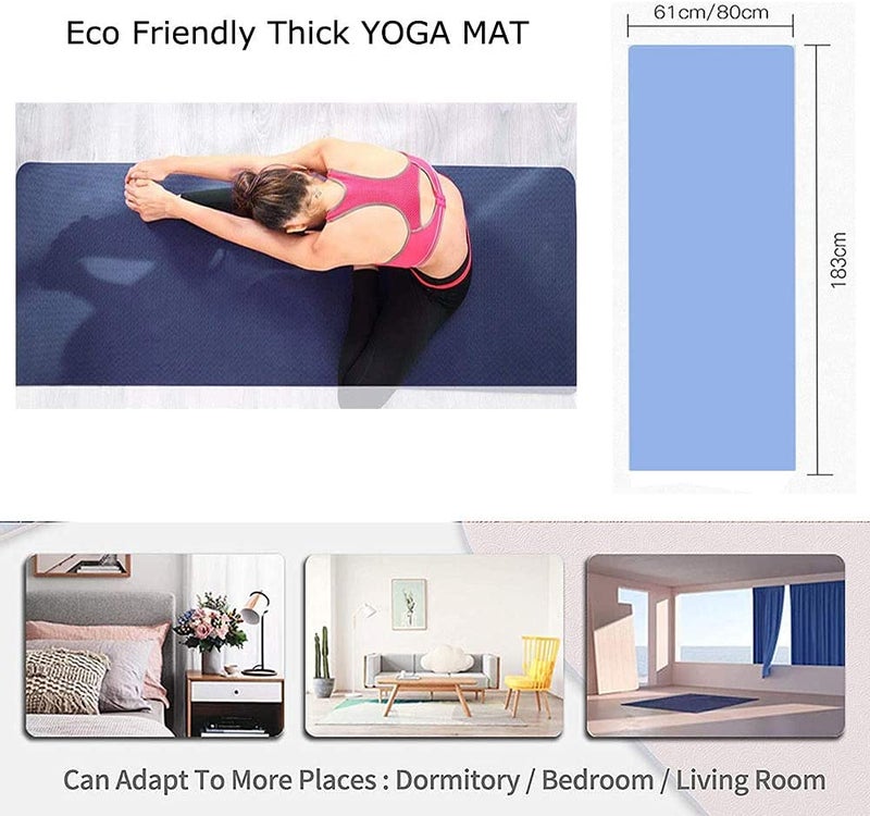 FASHNEX Tpe Yoga Mat For Women And Men With Carry Bag And Strap, 6Mm Extra Thick, Ideal Exercise Mat For Yoga, Pilates And Workout. (As Per Image), Blue - Image 4