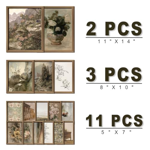 ANERZA 16 PCS Framed Vintage Wall Art Decor, French Country Farmhouse Gallery Wall Frame Set Prints for Bedroom Bathroom, Rustic Landscape Posters for Living Room Aesthetic, Cottagecore Dorm Home Collage Kit - Image 2