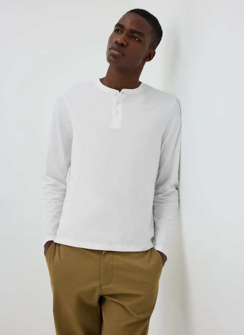 Matalan White Long Sleeve Grandad Crew T-Shirt