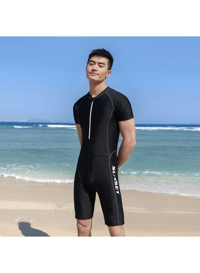 Generic Men's One-piece Swimsuit Short-sleeved Five-point Pants Suit Quick-drying Sunscreen Student Swimming Suit Training Professional Customization-Color:Logo Customization Can Be Mixed With Mixed Codes (please Consult Customer Service)-Size:4XL - Image 4