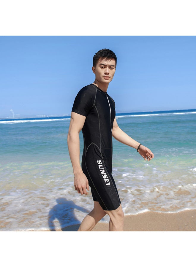 Generic Men's One-piece Swimsuit Short-sleeved Five-point Pants Suit Quick-drying Sunscreen Student Swimming Suit Training Professional Customization-Color:Logo Customization Can Be Mixed With Mixed Codes (please Consult Customer Service)-Size:4XL - Image 5