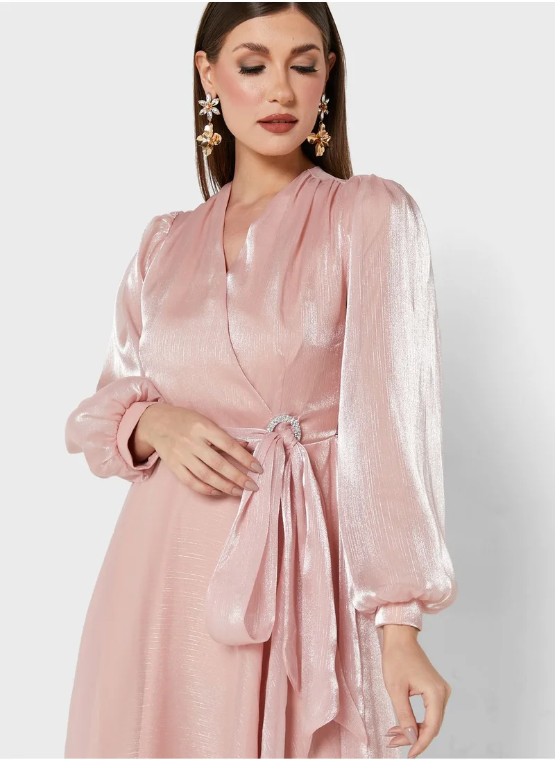 Khizana Tied Waist Cross Front Dress