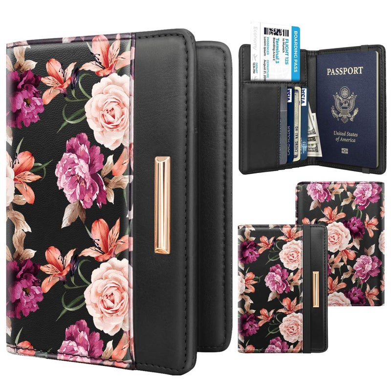 Coco Rossi Passport Holder Cover RFID Blocking Cute Slim Travel Passport Wallet for Women,Black - Image 2