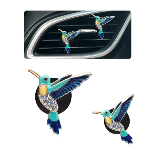 ORIESSE Hummingbird Air Vent Clip Car Air Freshener 2pcs Bird Bling Car Accessories Refillable Car Diffuser Outlet Clips for Women TeensCute Blue Car Decor - Image 1