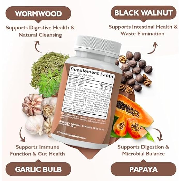 Happee ParaComplex Intestinal Guard for Humans - para Purge Herbal Cleanse for Gut Health & Digestive Balance - with Wormwood, Black Walnut, Garlic & More - 60 Capsules - Image 4