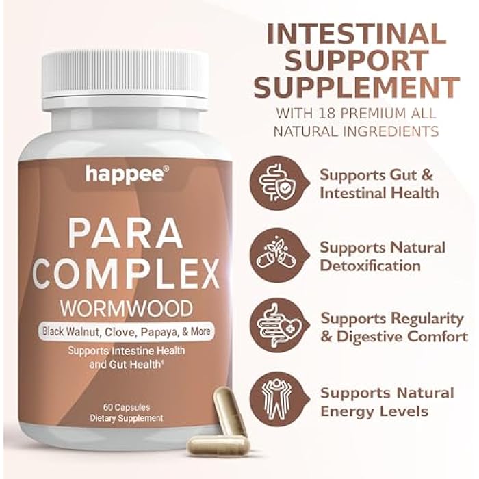 Happee ParaComplex Intestinal Guard for Humans - para Purge Herbal Cleanse for Gut Health & Digestive Balance - with Wormwood, Black Walnut, Garlic & More - 60 Capsules - Image 2