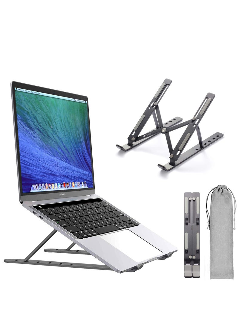 Laptop Stand with Carry Pouch 6 Height Adjustable Riser for Desk Increased Laptop Ventilation Ergonomic Foldable & Portable Universally Compatible (Black)  - Image 1