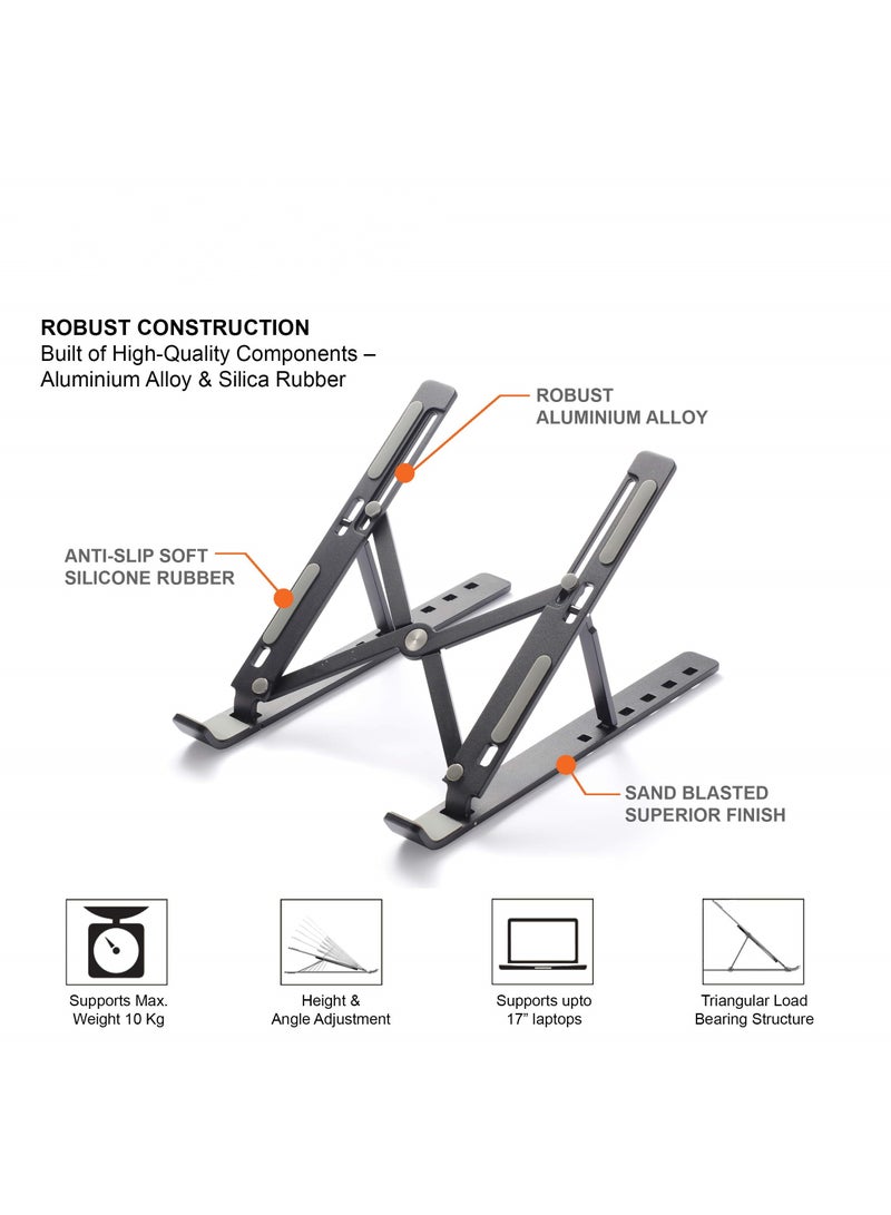 Laptop Stand with Carry Pouch 6 Height Adjustable Riser for Desk Increased Laptop Ventilation Ergonomic Foldable & Portable Universally Compatible (Black)  - Image 2