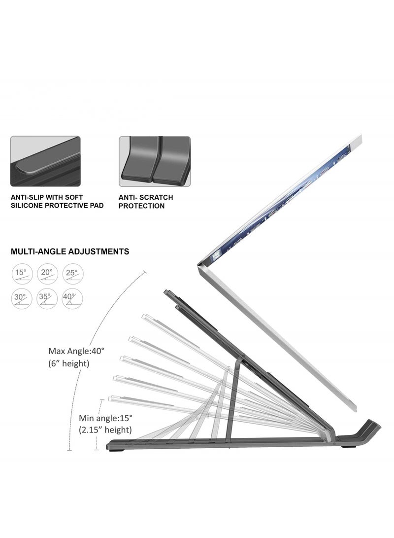 Laptop Stand with Carry Pouch 6 Height Adjustable Riser for Desk Increased Laptop Ventilation Ergonomic Foldable & Portable Universally Compatible (Black)  - Image 3