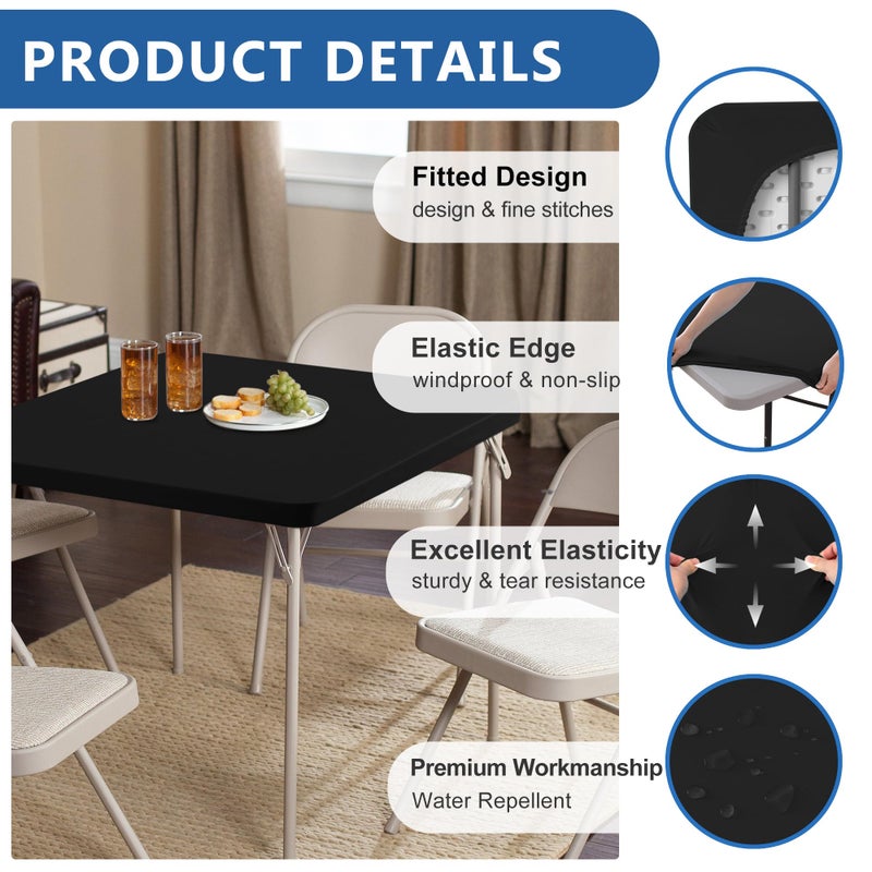 Enjoyidea Square Fitted Tablecloth 34x34 Inch-2 Pack Black Card Elastic Spandex Table Cover-Small Stretch Folding Table Cloths Topper Cap for Kitchen Dining Picnic Patio Outdoor Party Tables - Image 2