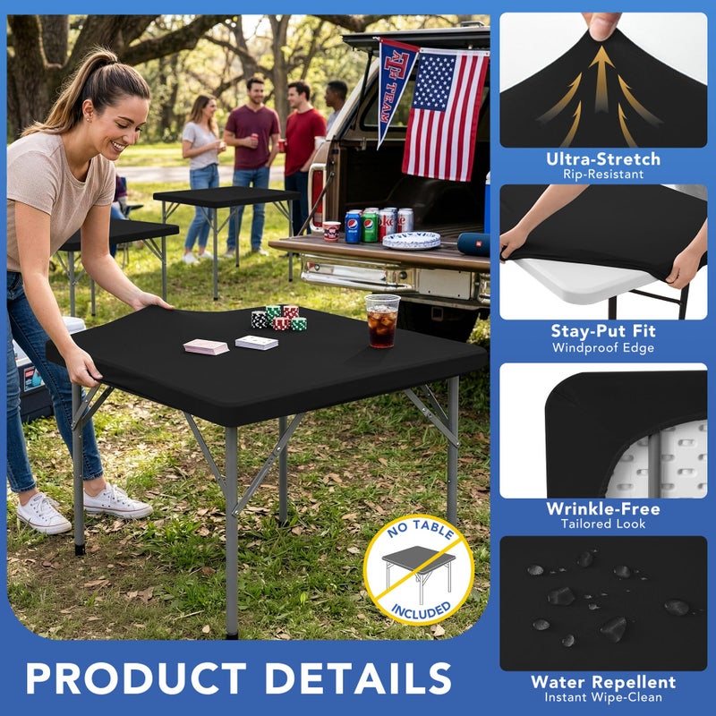 Enjoyidea Square Fitted Tablecloth 34x34 Inch-2 Pack Black Card Elastic Spandex Table Cover-Small Stretch Folding Table Cloths Topper Cap for Kitchen Dining Picnic Patio Outdoor Party Tables - Image 2