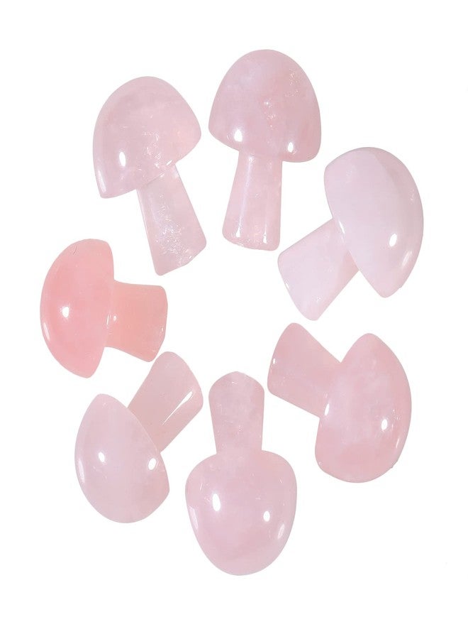 Loveliome 7Pcs Crystal Mushroom Sculpture Stone Statue Figurine, Hand Carved Gemstone Mushrooms Crafts Healing Chakra Decor, Rose Quartz - Image 1