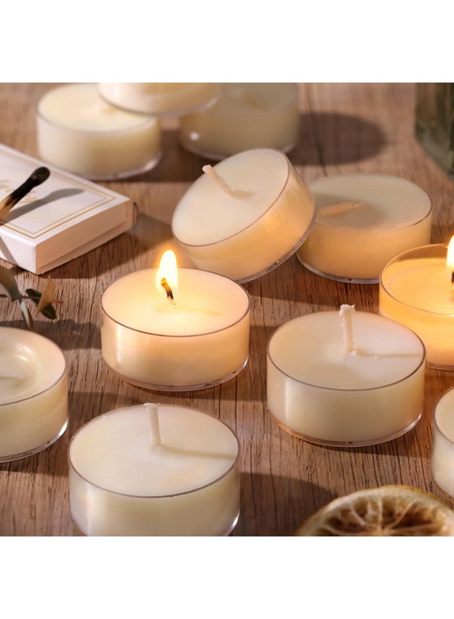 Devi DEVI Soy Wax Tea Lights Candles 100 Pack Paraffin-Free, Soy Tea Lights Bulk-4 Hours Long Burning, Unscented White Small Votive Candles, Votives Bulk for Wedding Baby Shower Favors  - Image 1