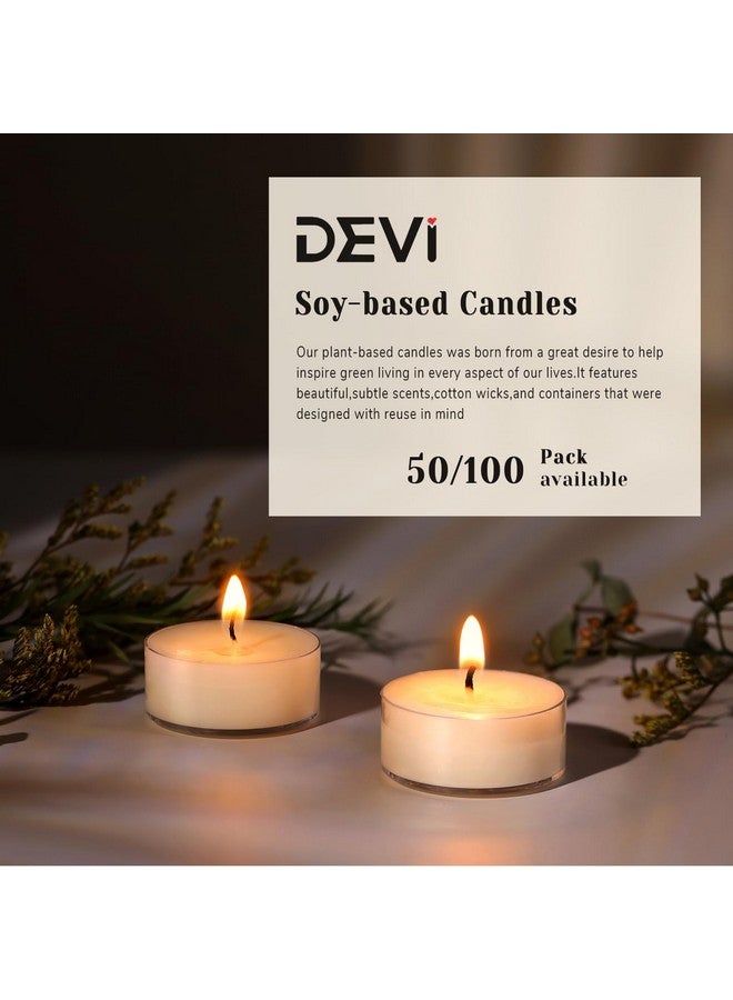 Devi DEVI Soy Wax Tea Lights Candles 100 Pack Paraffin-Free, Soy Tea Lights Bulk-4 Hours Long Burning, Unscented White Small Votive Candles, Votives Bulk for Wedding Baby Shower Favors  - Image 4