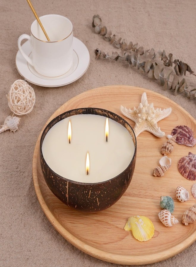 Viyffo Non Toxic Soy Candle for Women - Vanilla & White Musk, 18oz Large 3 Wick Scented Candle, Natural Coconut Shell Jar Perfect for Winter Home Decor & Unique Nature Gift - Image 5