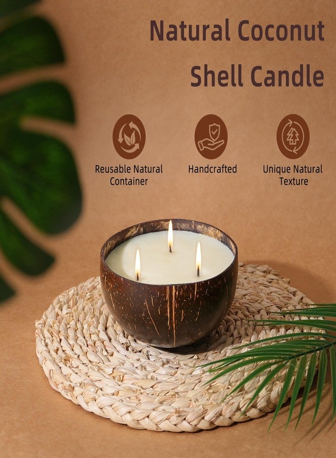 Viyffo Non Toxic Soy Candle for Women - Vanilla & White Musk, 18oz Large 3 Wick Scented Candle, Natural Coconut Shell Jar Perfect for Winter Home Decor & Unique Nature Gift - Image 4