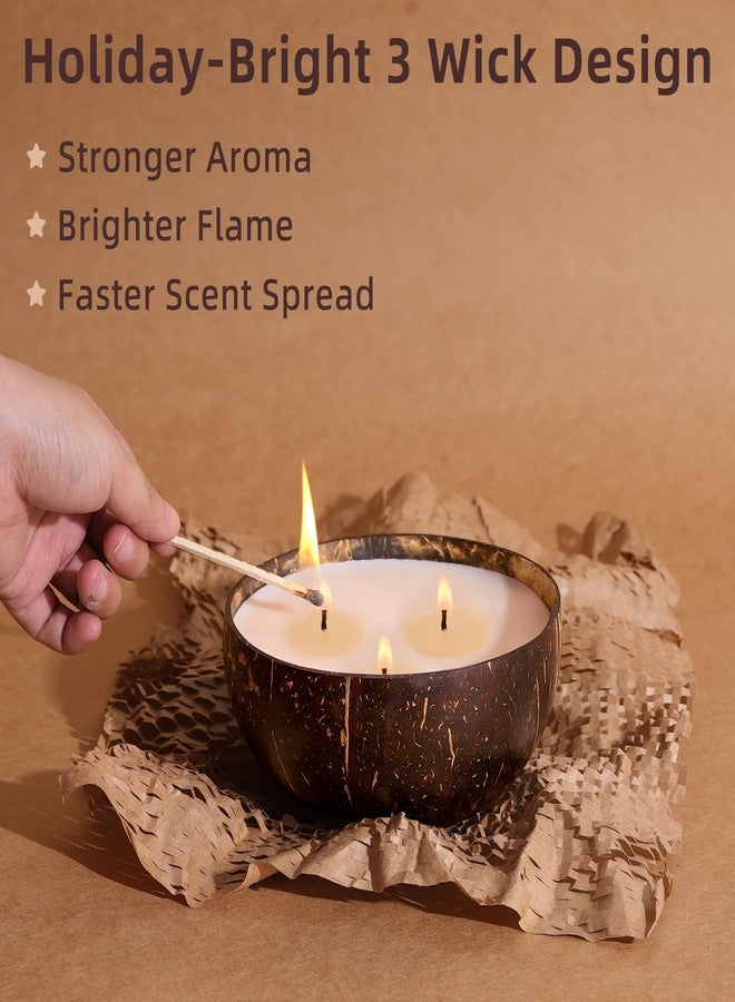 Viyffo Non Toxic Soy Candle for Women - Vanilla & White Musk, 18oz Large 3 Wick Scented Candle, Natural Coconut Shell Jar Perfect for Winter Home Decor & Unique Nature Gift - Image 3