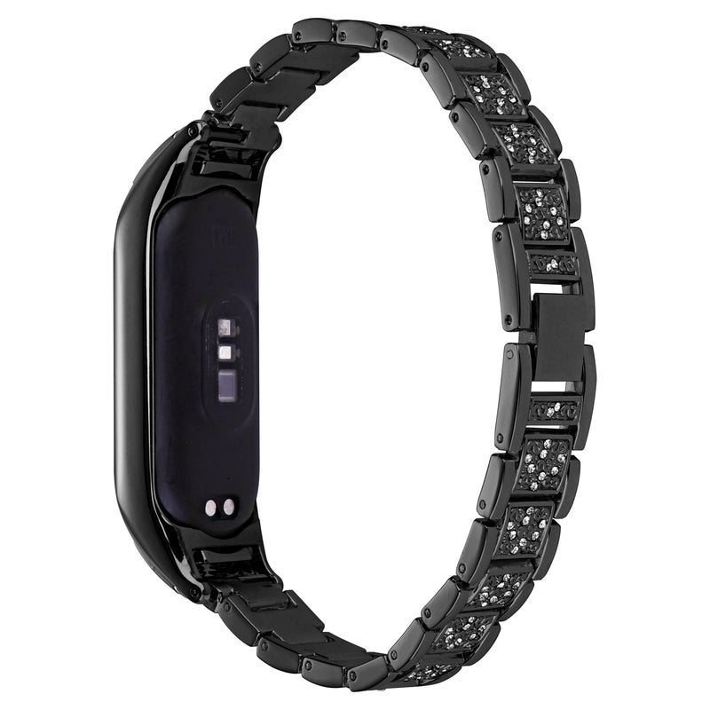 erorex For Xiaomi Mi Band 7 Universal Three-Beads Full Diamond Metal Watch Band(Black) - Image 1