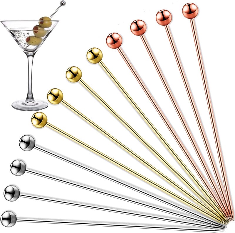GDBY 12PCS cocktail picks, 4.3 Inches Reusable Stainless Steel Cocktail Garnish Toothpicks Set，Fancy Metal Drink Skewers Garnish Swords Sticks for Martini Olives Appetizers Bloody Mary Brandied - Image 1