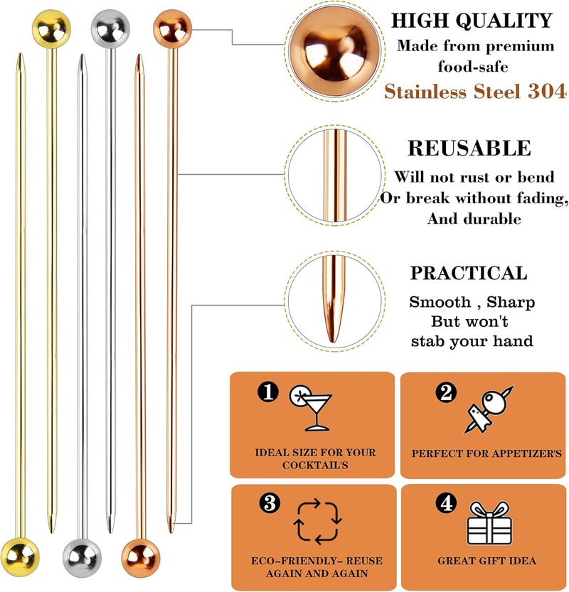 GDBY 12PCS cocktail picks, 4.3 Inches Reusable Stainless Steel Cocktail Garnish Toothpicks Set，Fancy Metal Drink Skewers Garnish Swords Sticks for Martini Olives Appetizers Bloody Mary Brandied - Image 2