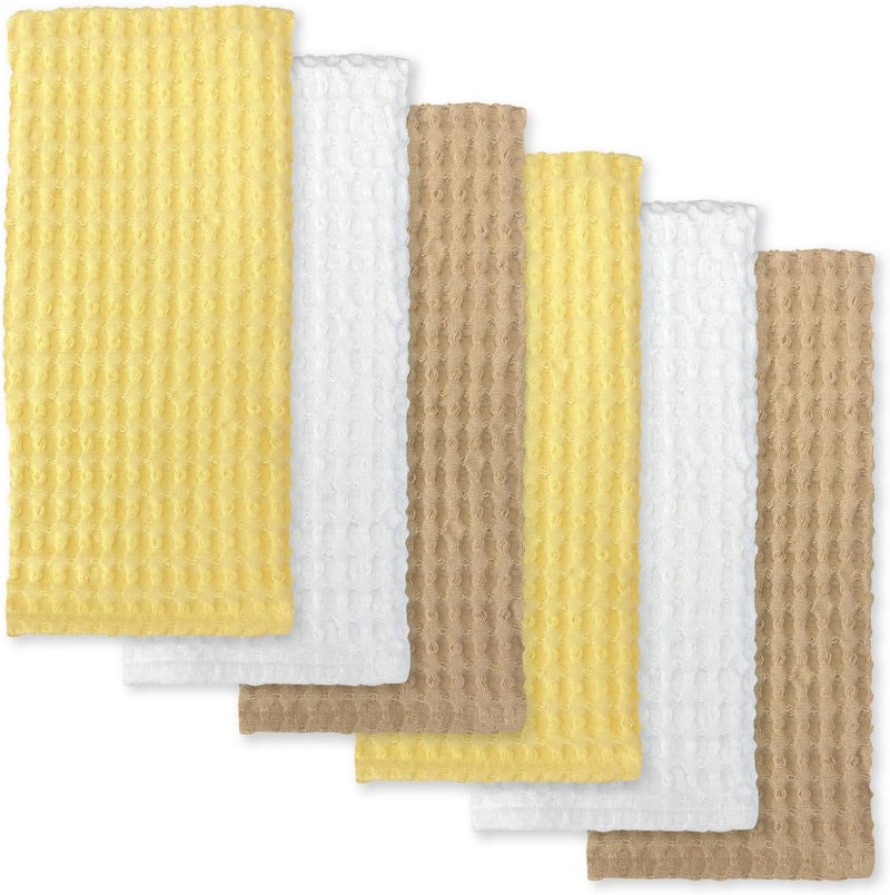 Homewear Nora Waffle Weave Set of 6 Kitchen Towels Recycled Cotton Poly Blend Ultra Soft Absorbent Quick Dry Cleaning Cloth 18 x 28 Inch Hand Dish Towel YellowWhiteTan  - Image 1