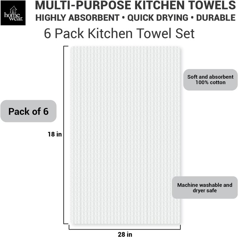 Homewear Nora Waffle Weave Set of 6 Kitchen Towels Recycled Cotton Poly Blend Ultra Soft Absorbent Quick Dry Cleaning Cloth 18 x 28 Inch Hand Dish Towel YellowWhiteTan  - Image 2