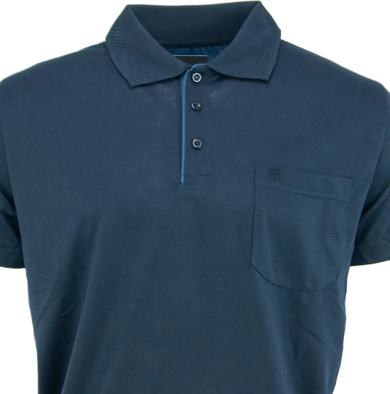 اوبلاند Men's Polo Collar Embossed Pocket Short Sleeve Solid Color Regular Cut Premium Cotton Fabric T-Shirt