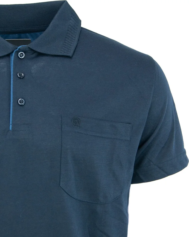 اوبلاند Men's Polo Collar Embossed Pocket Short Sleeve Solid Color Regular Cut Premium Cotton Fabric T-Shirt