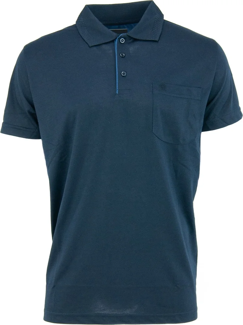 اوبلاند Men's Polo Collar Embossed Pocket Short Sleeve Solid Color Regular Cut Premium Cotton Fabric T-Shirt