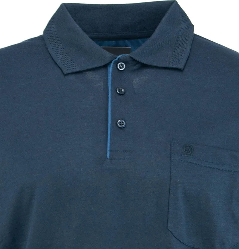 اوبلاند Men's Polo Collar Embossed Pocket Short Sleeve Solid Color Regular Cut Premium Cotton Fabric T-Shirt