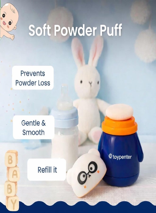 TOYPENTER Portable Baby Skin Care Baby Powder Puff With Box Holder Container For New Born & Kids For Baby Face & Body (Navy Blue) - Image 2