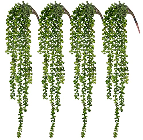 CEWOR 4pcs Fake Hanging Plants, String of Pearls Artificial Hanging Succulents Greenery Wall Backdrop Decor, Artificial Plants Indoor for Home Garden Outdoor Decoration - Image 1