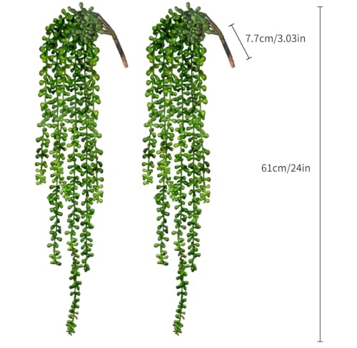 CEWOR 4pcs Fake Hanging Plants, String of Pearls Artificial Hanging Succulents Greenery Wall Backdrop Decor, Artificial Plants Indoor for Home Garden Outdoor Decoration - Image 2